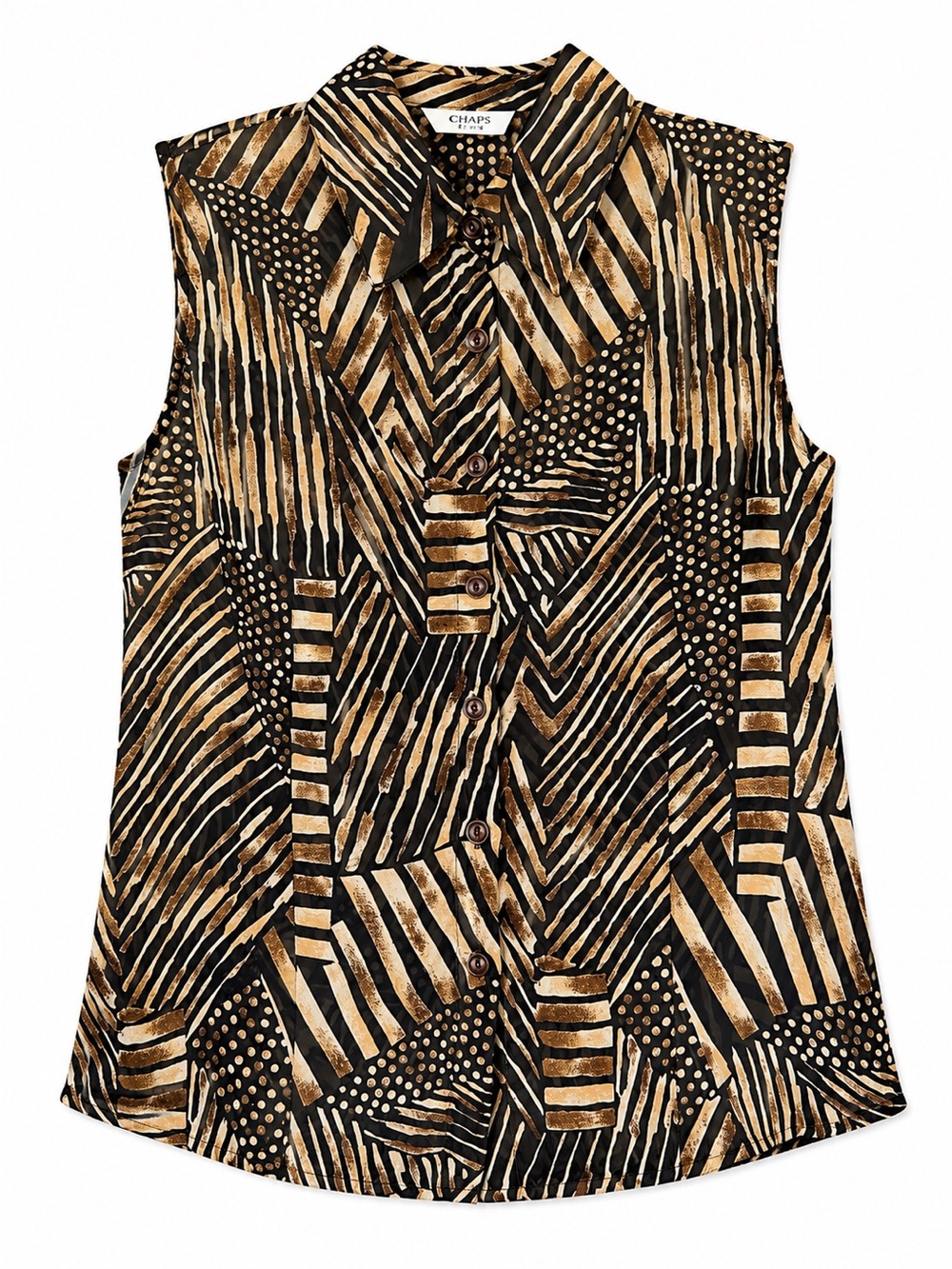 Giorgio Fiorlini Chiffon Button-Front Top brown tan sheer sleeveless size M